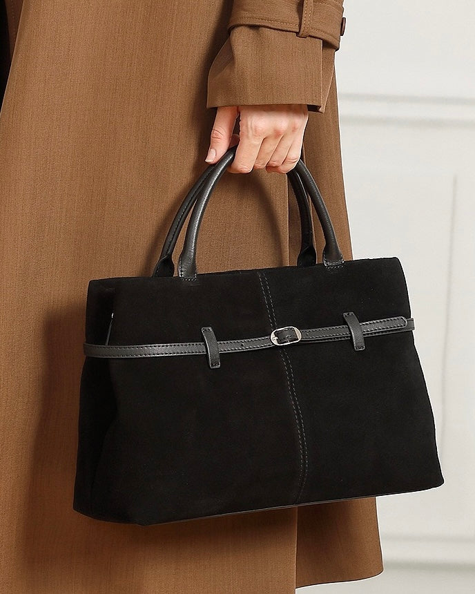 Bolso Tote estructurado de cuero genuino de ante retro