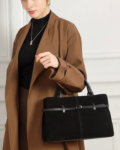 Bolso Tote estructurado de cuero genuino de ante retro