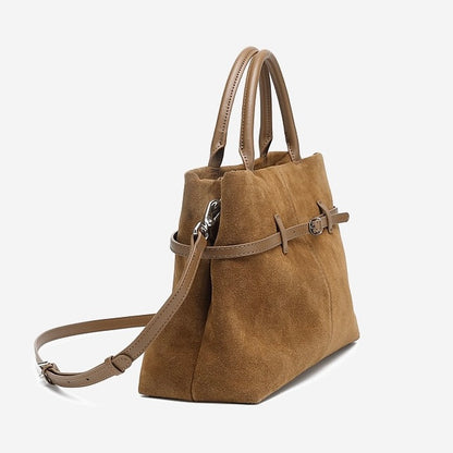 Bolso Tote estructurado de cuero genuino de ante retro