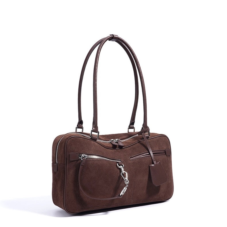 Women’s Matte Leather Pillow Shoulder Bag – Vintage Tote for Daily Commute
