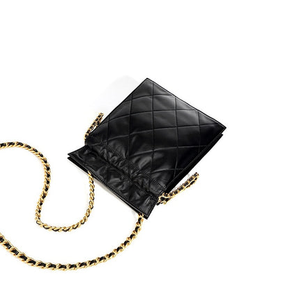 Women’s Genuine Leather Quilted Chain Bucket Bag – Chic Crossbody for Daily Style
