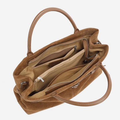 Bolso Tote estructurado de cuero genuino de ante retro