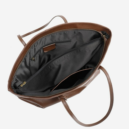 Beg Tangan Kulit Besar Vintage dengan Tag Bagasi Tandatangan