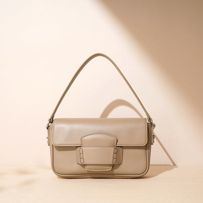 Women’s Genuine Leather Small Square Shoulder Bag – Minimalist Flap Crossbody