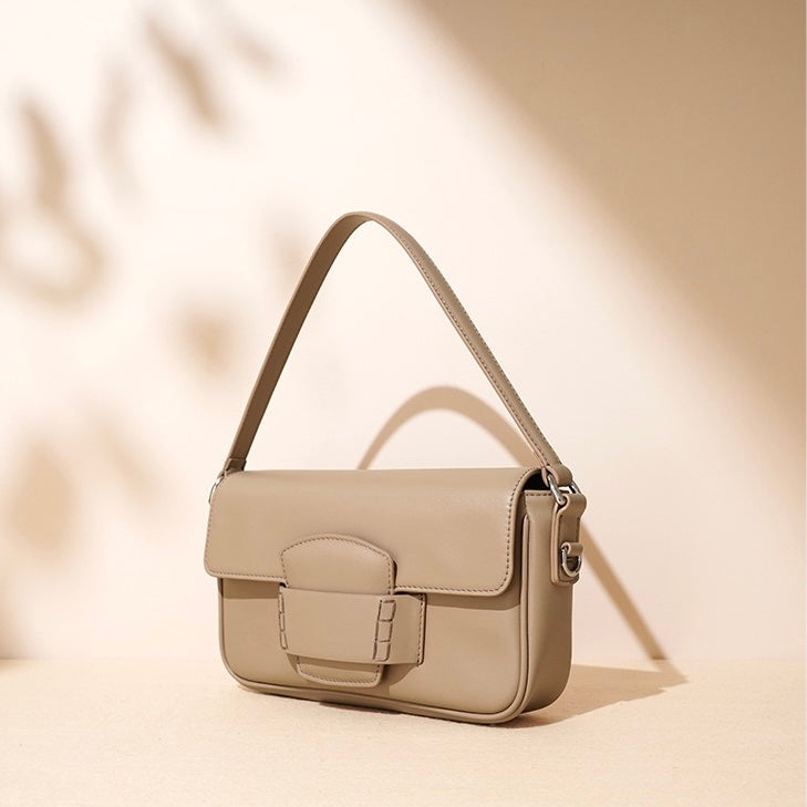 Women’s Genuine Leather Small Square Shoulder Bag – Minimalist Flap Crossbody