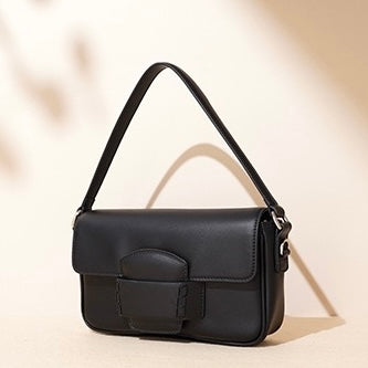 Women’s Genuine Leather Small Square Shoulder Bag – Minimalist Flap Crossbody