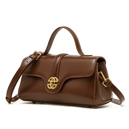 Women's Genuine Leather Top-Handle Bag with Signature Gilded Lock Closure