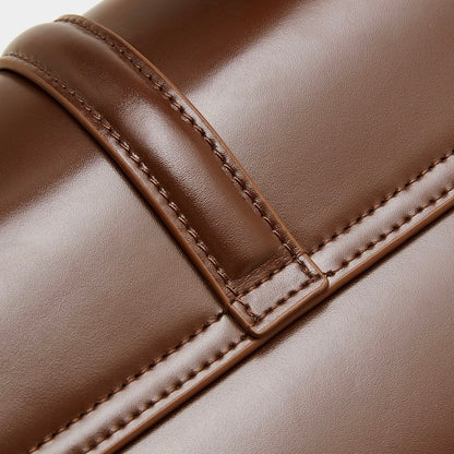 Women's Genuine Leather Top-Handle Bag with Signature Gilded Lock Closure