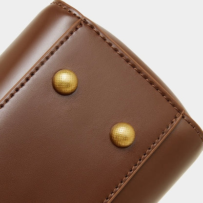 Women's Genuine Leather Top-Handle Bag with Signature Gilded Lock Closure