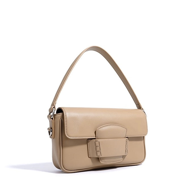 Women’s Genuine Leather Small Square Shoulder Bag – Minimalist Flap Crossbody