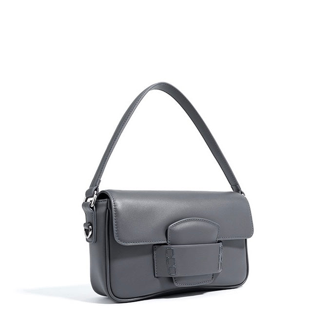 Women’s Genuine Leather Small Square Shoulder Bag – Minimalist Flap Crossbody