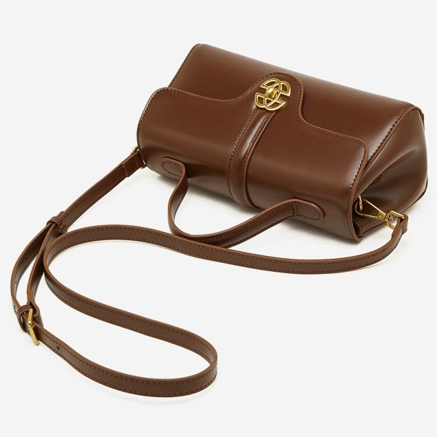 Women's Genuine Leather Top-Handle Bag with Signature Gilded Lock Closure