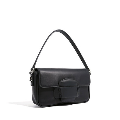 Women’s Genuine Leather Small Square Shoulder Bag – Minimalist Flap Crossbody