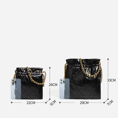 Women’s Genuine Leather Quilted Chain Bucket Bag – Chic Crossbody for Daily Style