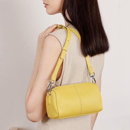 Bolso de mano cilíndrico de piel de vaca suave de primera calidad para mujer