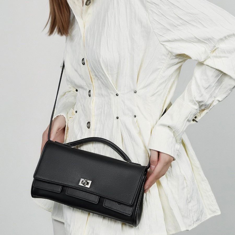 Damen-Schulterhandtasche aus echtem Leder mit Schlossverschluss