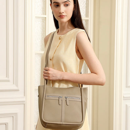Nischen-Luxustasche aus genarbtem Leder für Damen – Doppelreißverschluss-Design mit herausnehmbarem Innenfutter