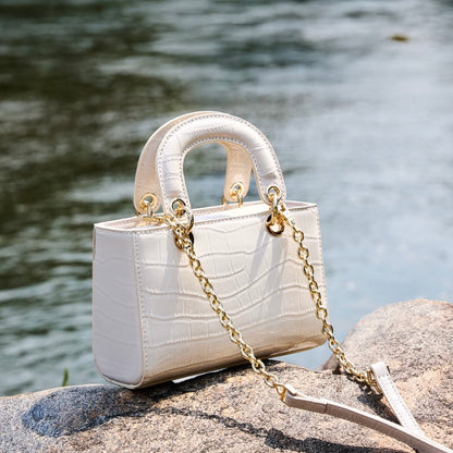 Elegante Damenhandtasche aus echtem Leder mit Henkel – Klassischer Stil mit Krokodilprägung