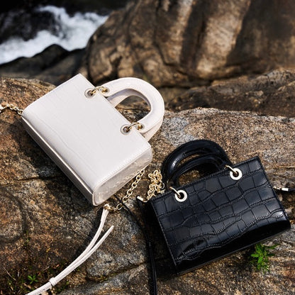 Elegante Damenhandtasche aus echtem Leder mit Henkel – Klassischer Stil mit Krokodilprägung