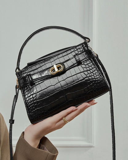 Croc-Embossed Leather Top-Handle Bag with Signature Gilded Hardware