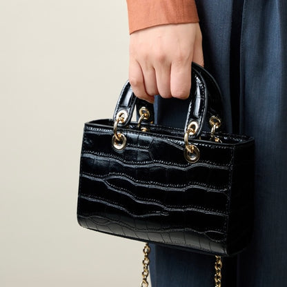 Elegante Damenhandtasche aus echtem Leder mit Henkel – Klassischer Stil mit Krokodilprägung