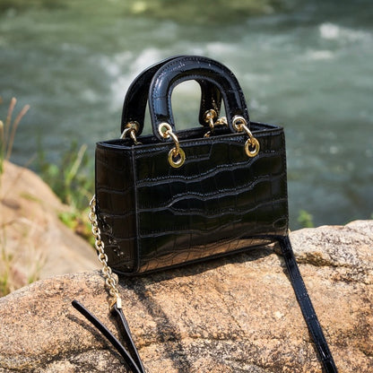 Elegante Damenhandtasche aus echtem Leder mit Henkel – Klassischer Stil mit Krokodilprägung