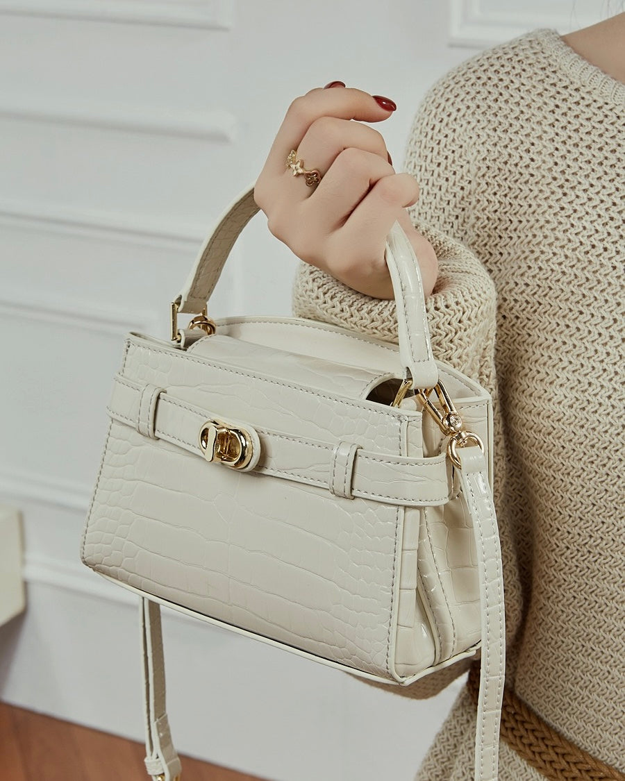 Croc-Embossed Leather Top-Handle Bag with Signature Gilded Hardware
