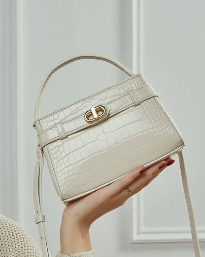 Croc-Embossed Leather Top-Handle Bag with Signature Gilded Hardware