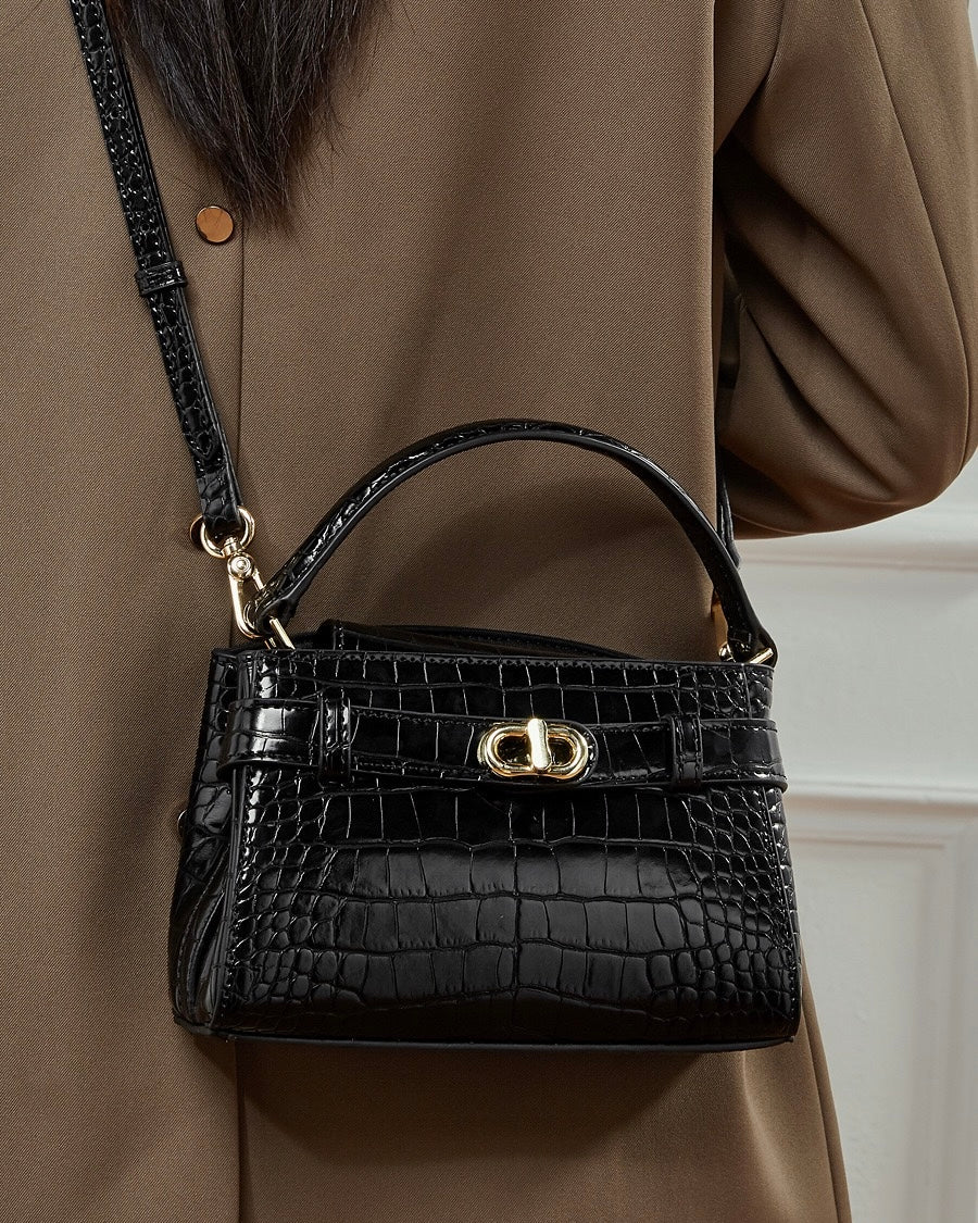 Croc-Embossed Leather Top-Handle Bag with Signature Gilded Hardware