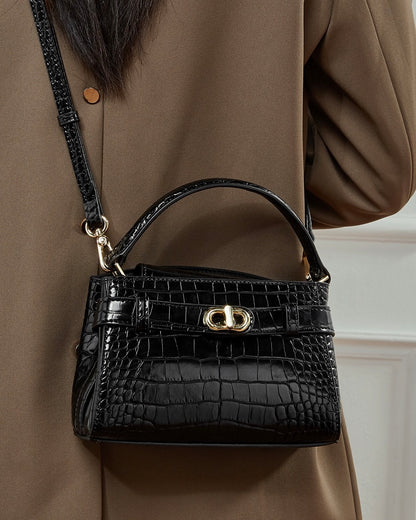 Croc-Embossed Leather Top-Handle Bag with Signature Gilded Hardware