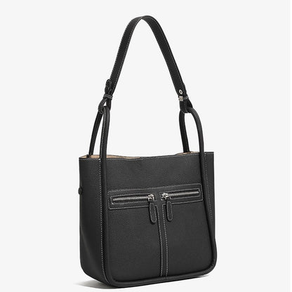 Nischen-Luxustasche aus genarbtem Leder für Damen – Doppelreißverschluss-Design mit herausnehmbarem Innenfutter