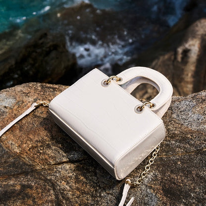 Elegante Damenhandtasche aus echtem Leder mit Henkel – Klassischer Stil mit Krokodilprägung