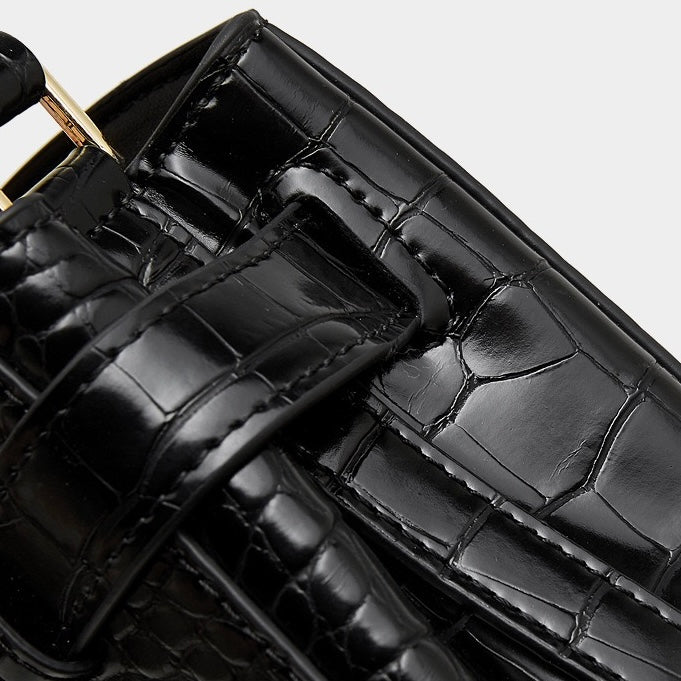 Croc-Embossed Leather Top-Handle Bag with Signature Gilded Hardware