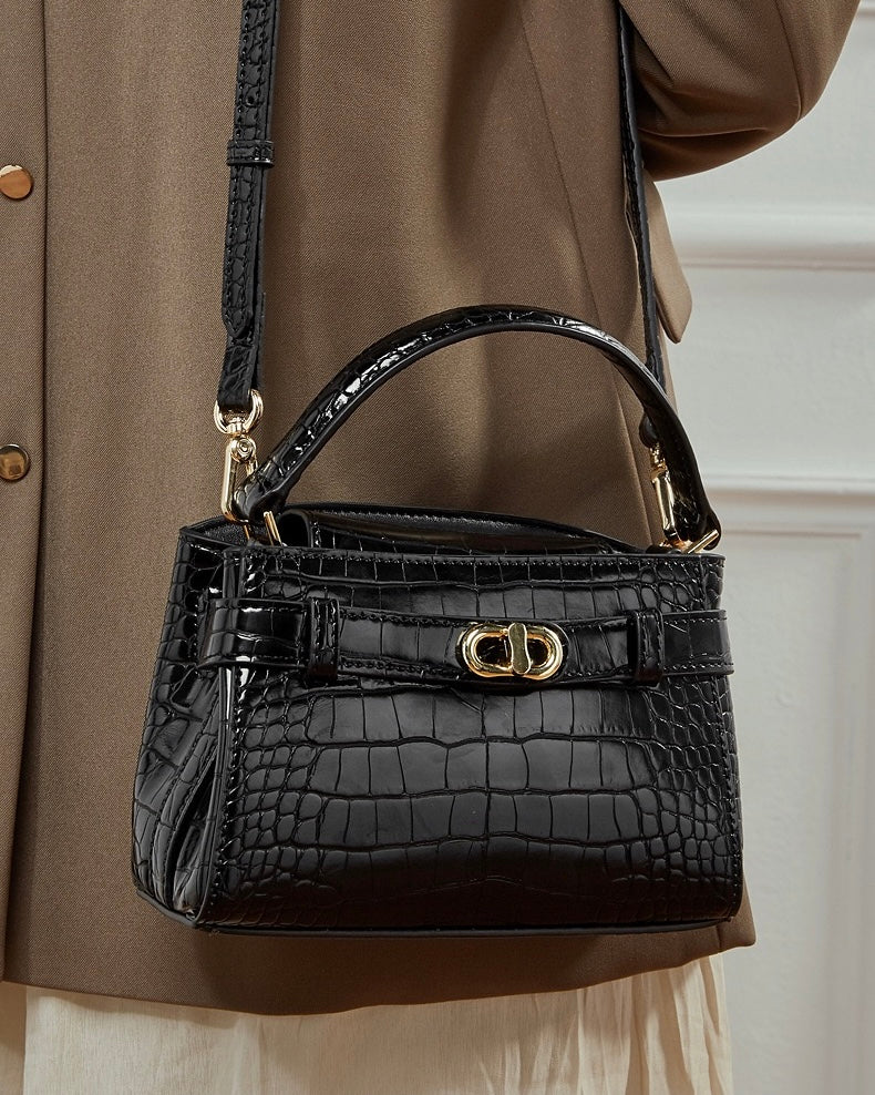 Croc-Embossed Leather Top-Handle Bag with Signature Gilded Hardware