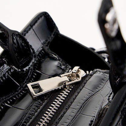 Damen-Umhängetasche aus echtem Leder mit Henkel – quadratische Crossbody-Tasche mit französischer Alligator-Textur