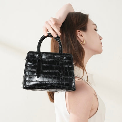 Damen-Umhängetasche aus echtem Leder mit Henkel – quadratische Crossbody-Tasche mit französischer Alligator-Textur