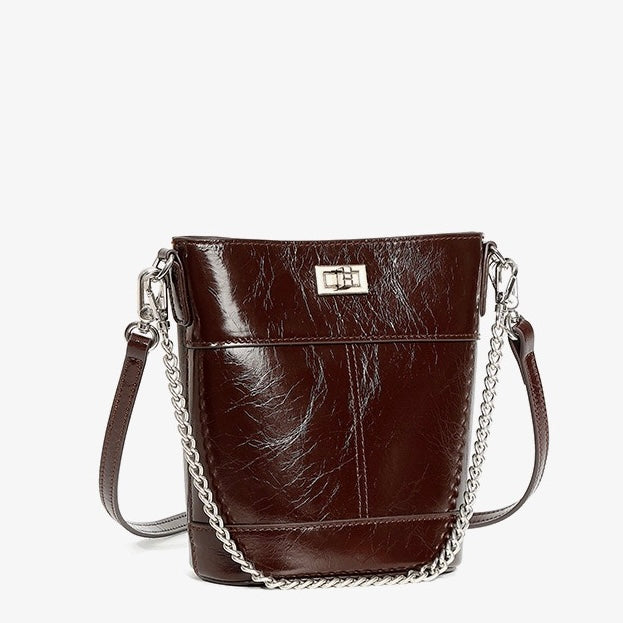 Luxuriöse Bucket Bag aus gewachstem Top-Grain-Leder für Damen