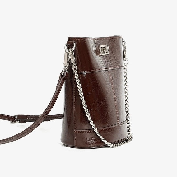 Luxuriöse Bucket Bag aus gewachstem Top-Grain-Leder für Damen