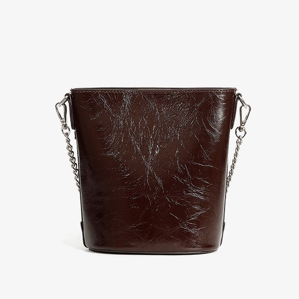Luxuriöse Bucket Bag aus gewachstem Top-Grain-Leder für Damen