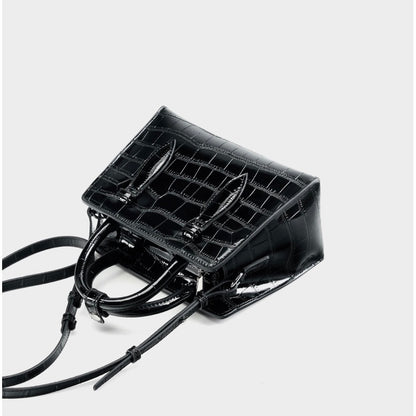 Damen-Umhängetasche aus echtem Leder mit Henkel – quadratische Crossbody-Tasche mit französischer Alligator-Textur