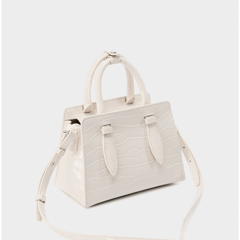 Damen-Umhängetasche aus echtem Leder mit Henkel – quadratische Crossbody-Tasche mit französischer Alligator-Textur