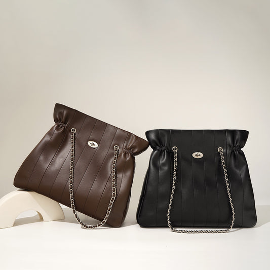 Minimalistische Umhängetasche aus echtem Leder für Damen mit großer Kapazität und Kette