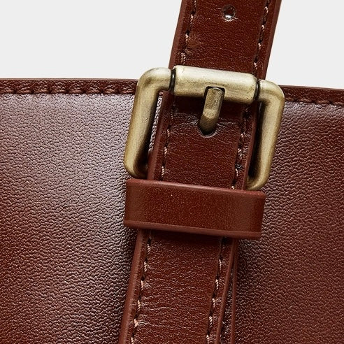 Genuine Leather Casual Tote – Large Capacity with Signature Lock Closure