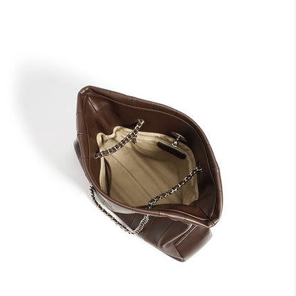 Minimalistische Umhängetasche aus echtem Leder für Damen mit großer Kapazität und Kette