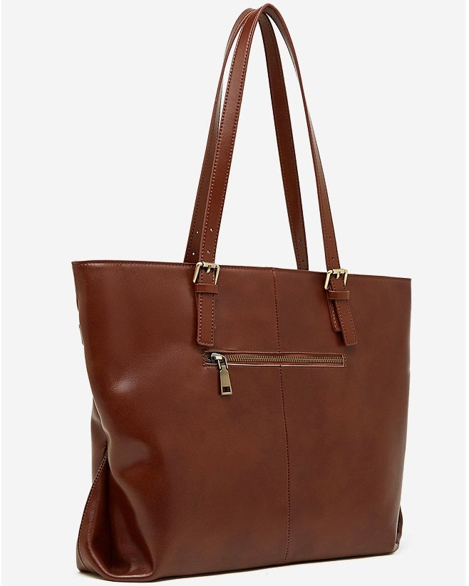 Genuine Leather Casual Tote – Large Capacity with Signature Lock Closure