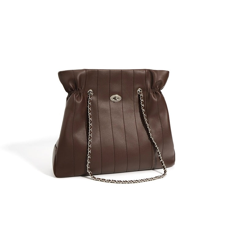 Minimalistische Umhängetasche aus echtem Leder für Damen mit großer Kapazität und Kette