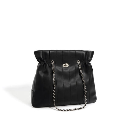 Minimalistische Umhängetasche aus echtem Leder für Damen mit großer Kapazität und Kette