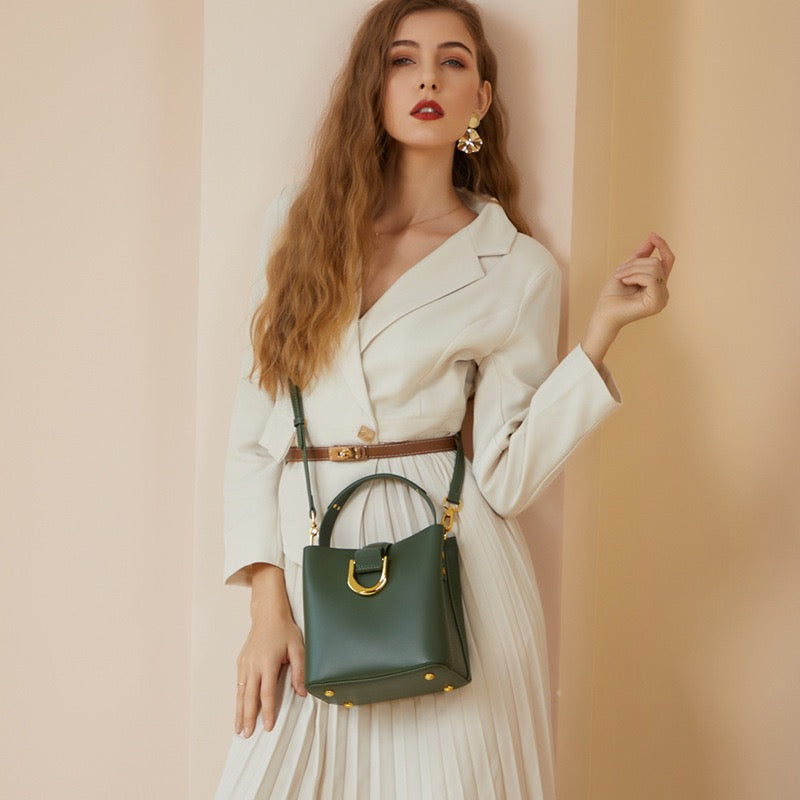 Sac seau en cuir véritable pour femme – Sac bandoulière grande capacité pour les déplacements quotidiens