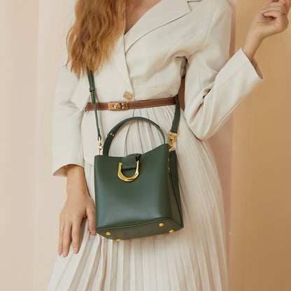 Sac seau en cuir véritable pour femme – Sac bandoulière grande capacité pour les déplacements quotidiens