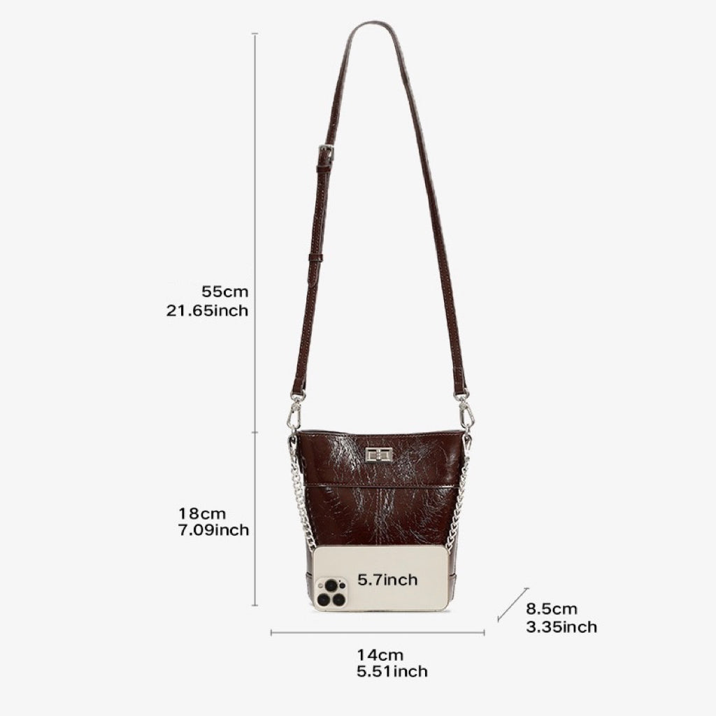 Luxuriöse Bucket Bag aus gewachstem Top-Grain-Leder für Damen